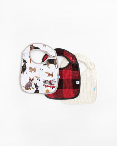 Cotton Muslin Classic Bib 3 pack - Woof