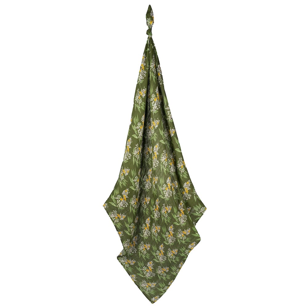 Green Floral Bamboo Muslin Swaddle Blanket