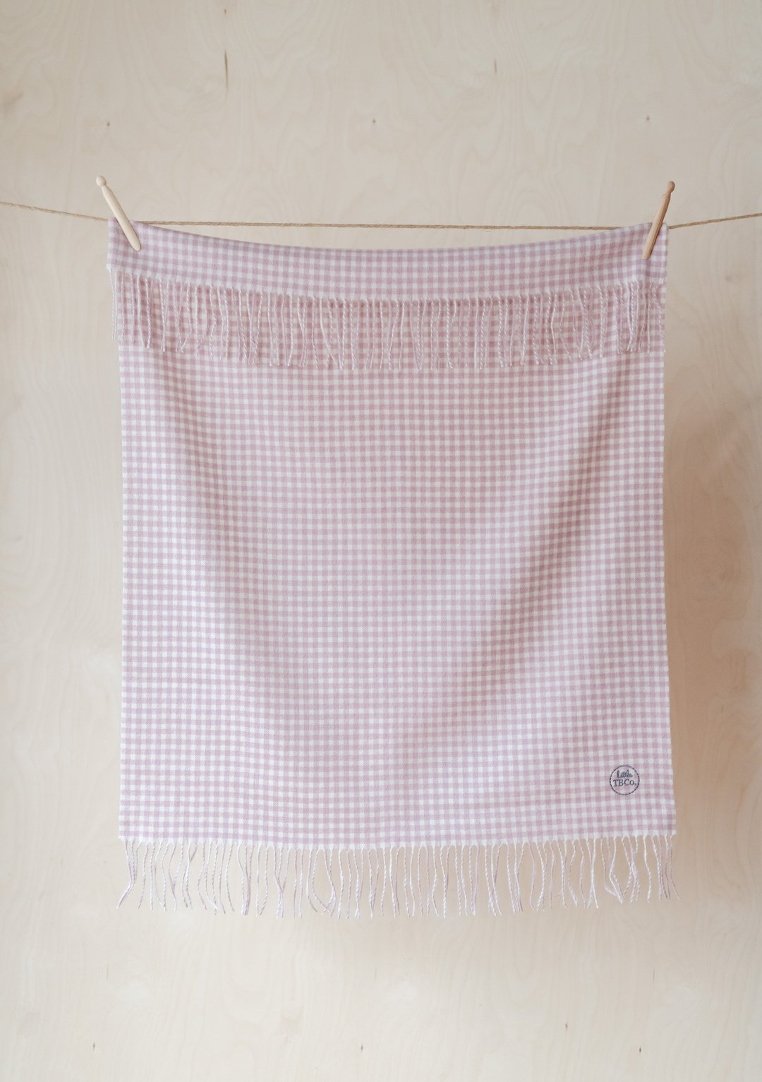 Super Soft Lambswool Baby Blanket in Dusky Pink Gingham