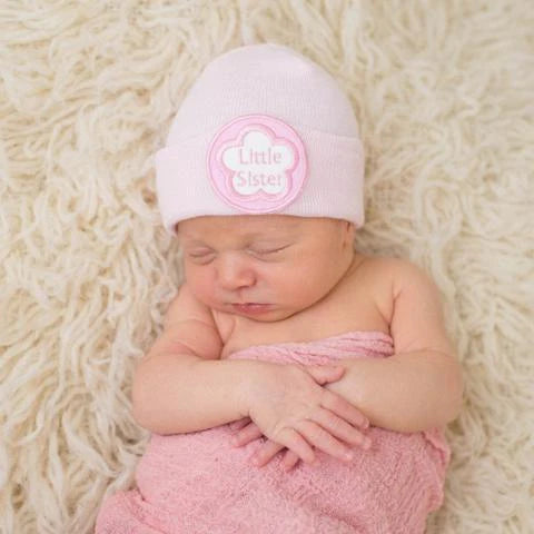 Little Sister Pink Newborn Girl Hospital Hat