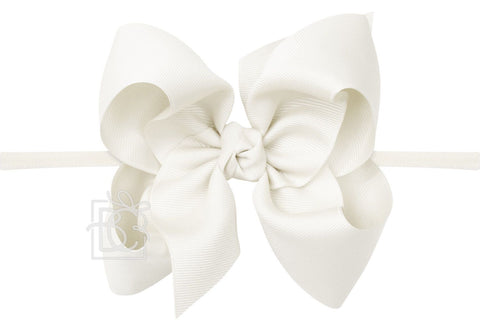 Antique White 1/4″ Pantyhose Headband with Signature Grosgrain Bow- Huge Bow