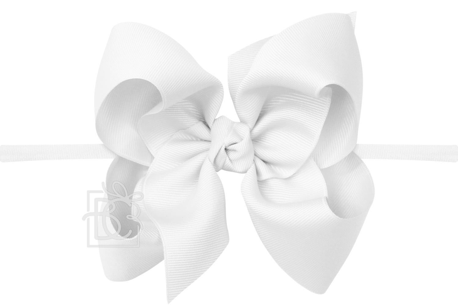 White 1/4″ Pantyhose Headband with Signature Grosgrain Bow- Huge Bow