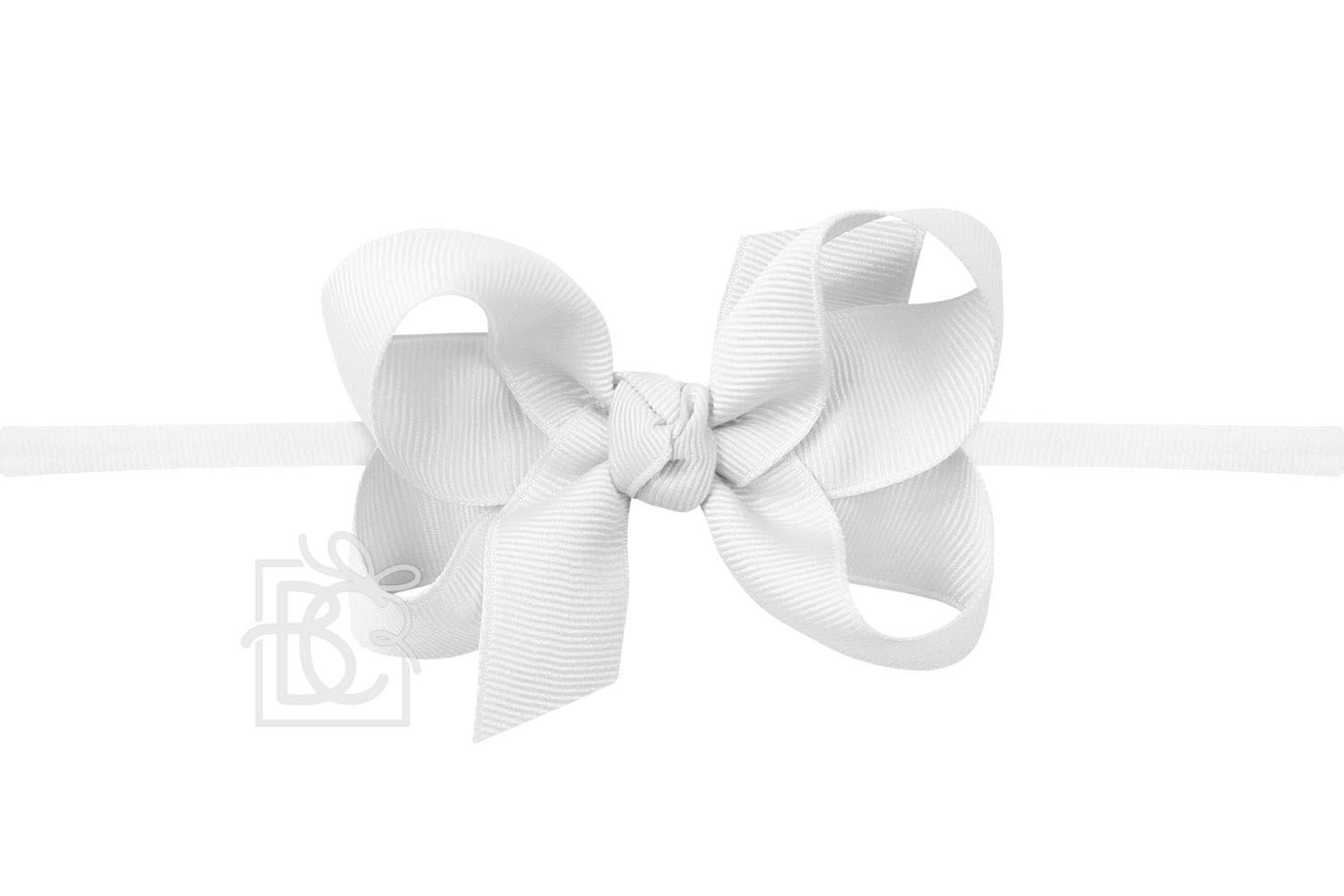 White 1/4″ Pantyhose Headband with Signature Grosgrain Bow- Medium Bow