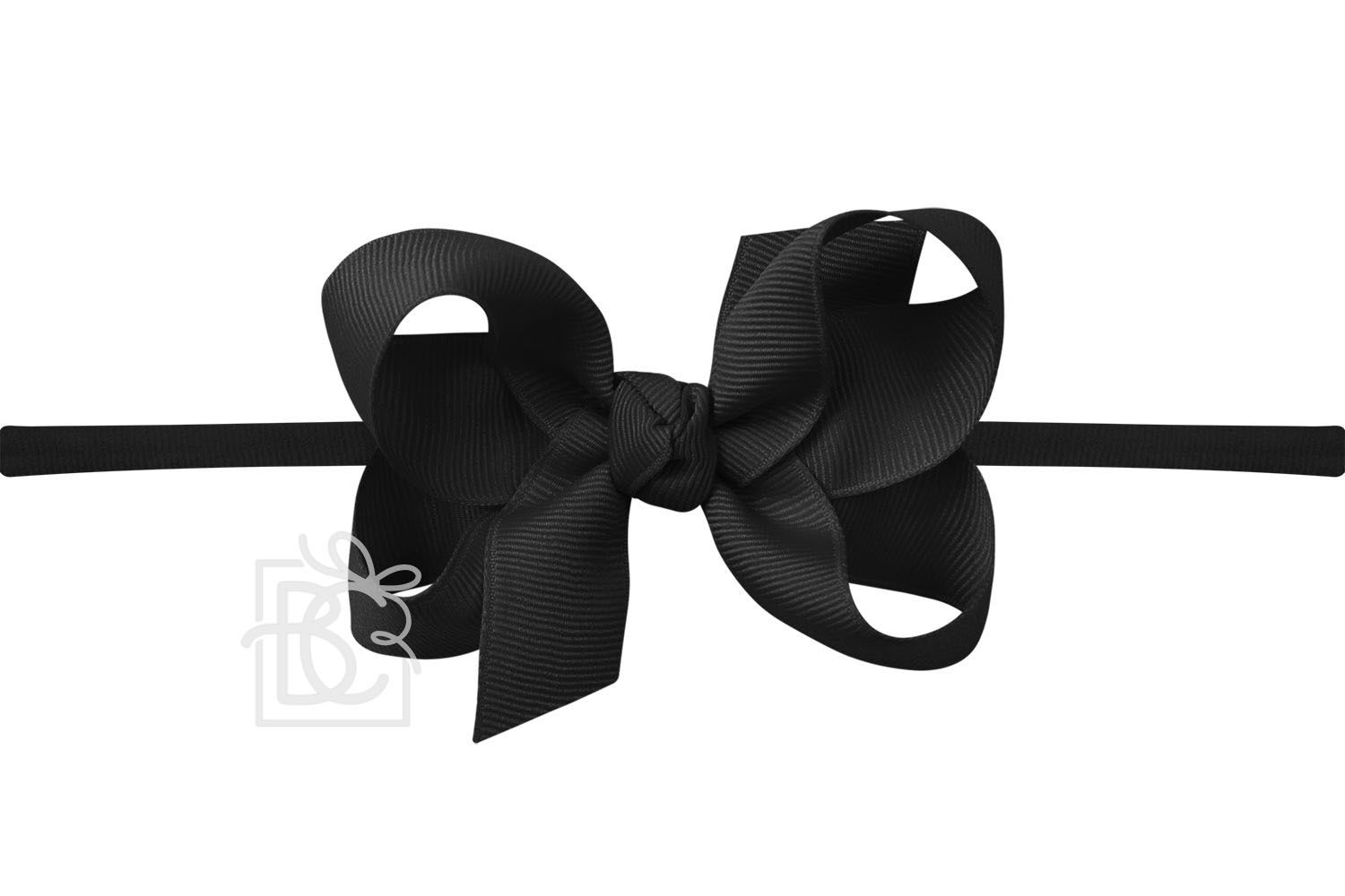Black 1/4″ Pantyhose Headband with Signature Grosgrain Bow- Medium Bow