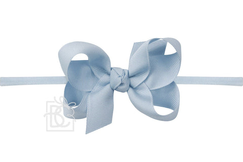 Millennium Blue 1/4″ Pantyhose Headband with Signature Grosgrain Bow- Medium Bow