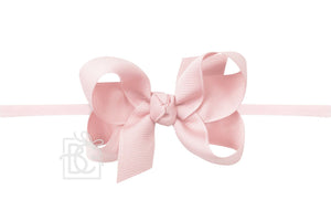 Light Pink 1/4″ Pantyhose Headband with Signature Grosgrain Bow- Medium Bow