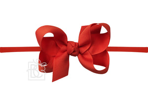 Red 1/4″ Pantyhose Headband with Signature Grosgrain Bow- Medium Bow