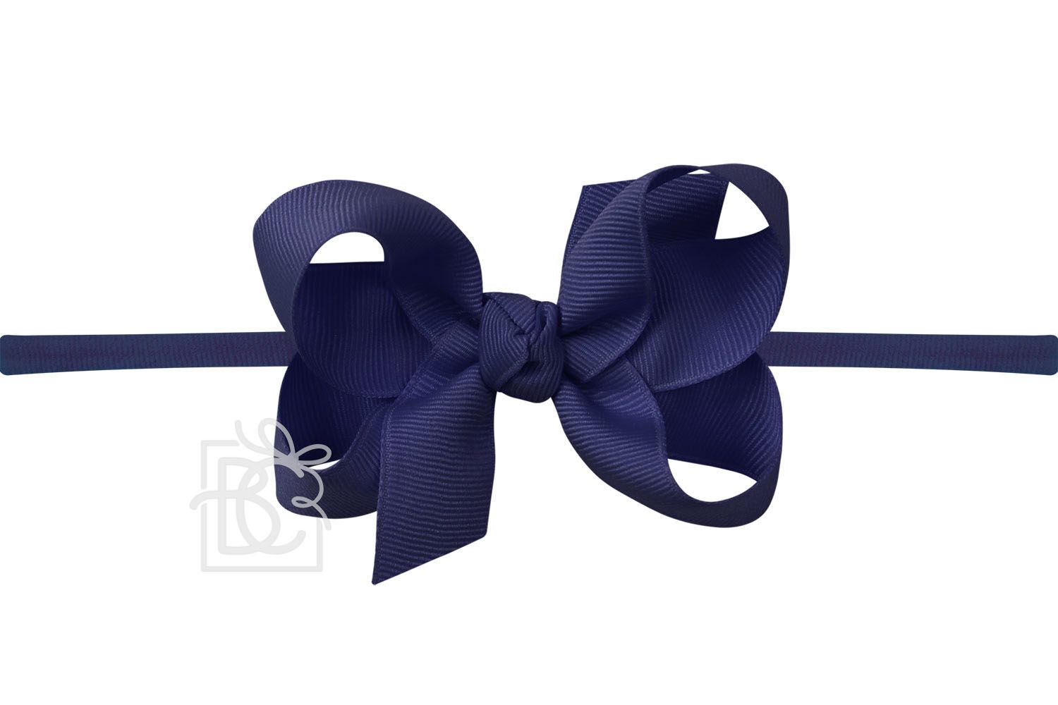 Navy 1/4″ Pantyhose Headband with Signature Grosgrain Bow- Large Bow