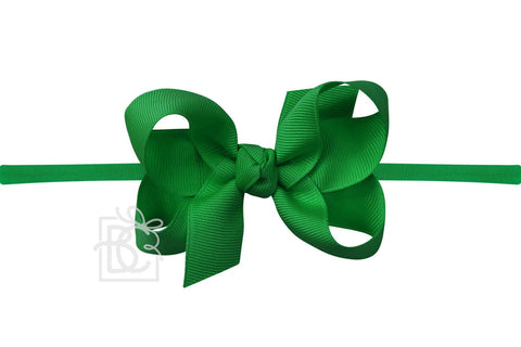 Emerald 1/4″ Pantyhose Headband with Signature Grosgrain Bow- Medium Bow
