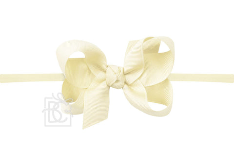 Light Yellow 1/4″ Pantyhose Headband with Signature Grosgrain Bow- Medium Bow