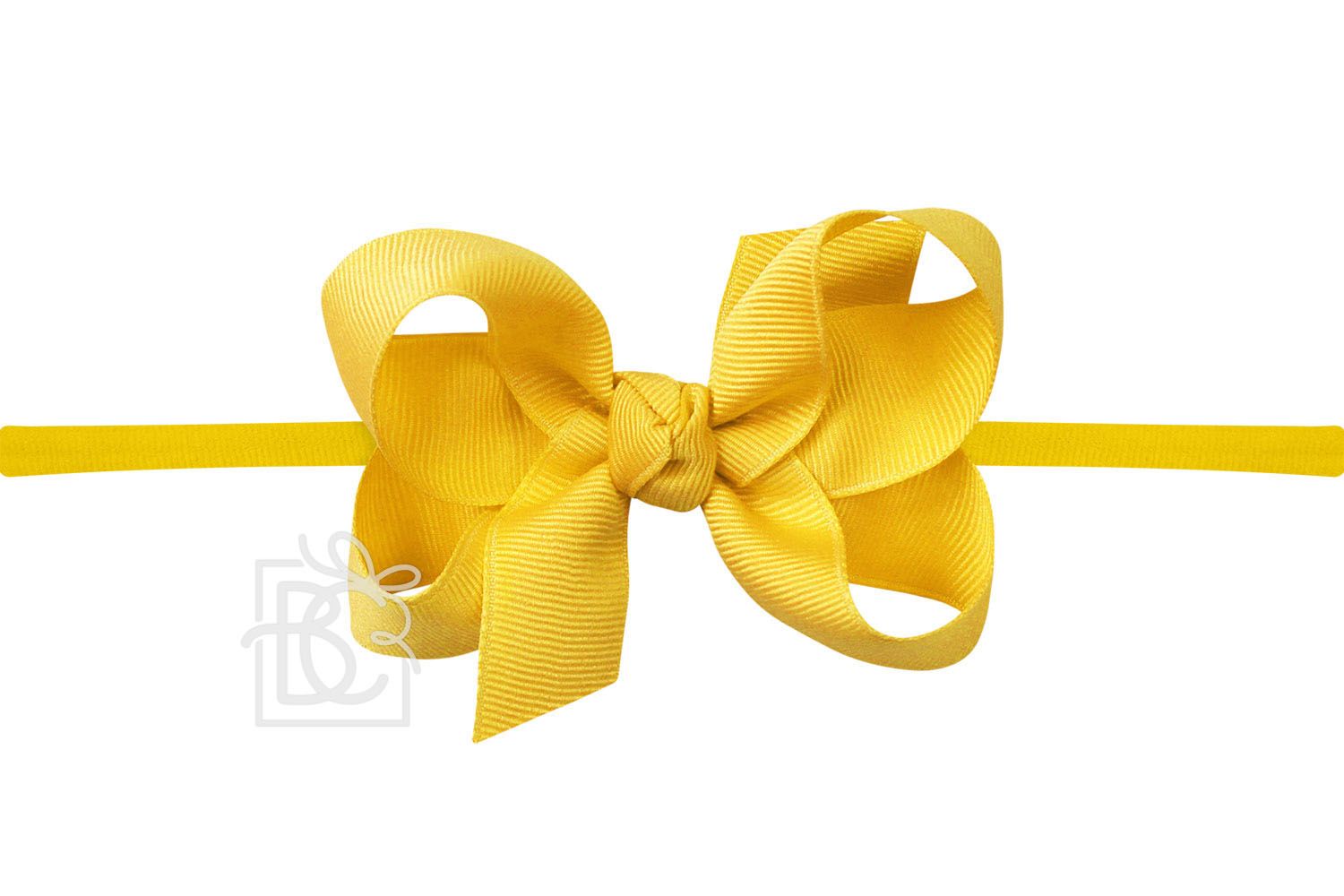 Bright Yellow 1/4″ Pantyhose Headband with Signature Grosgrain Bow- Medium Bow