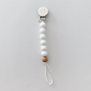 White Teether + Pacifier Clip
