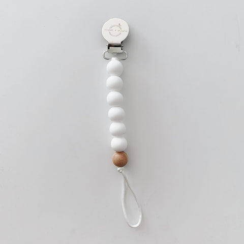 White Teether + Pacifier Clip