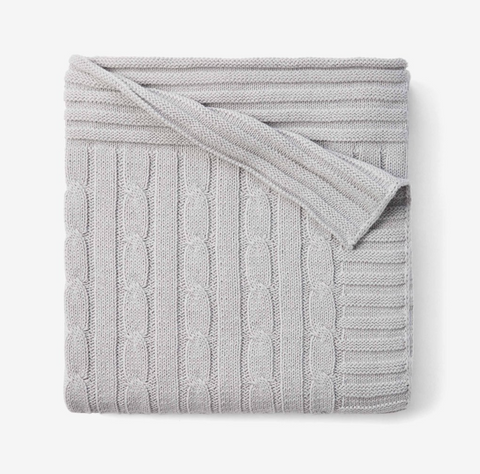 GRAY CABLE KNIT COTTON BABY BLANKET