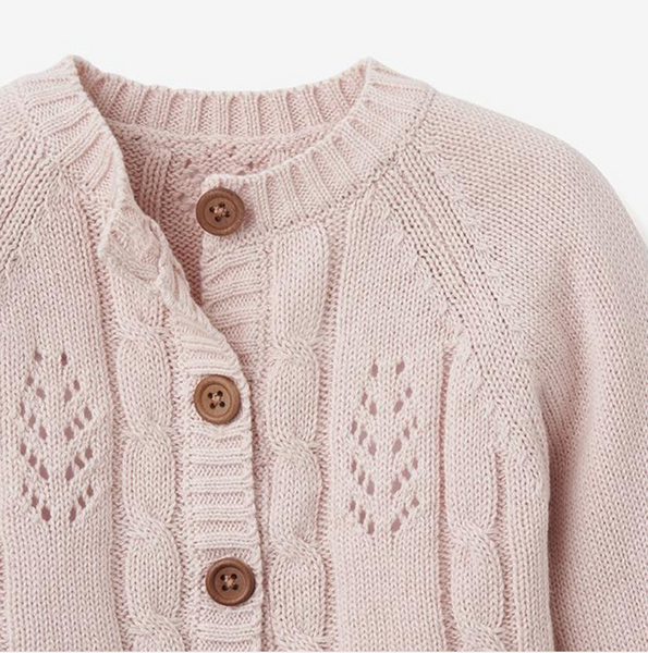 BLUSH LEAF POINTELLE KNIT BABY CARDIGAN