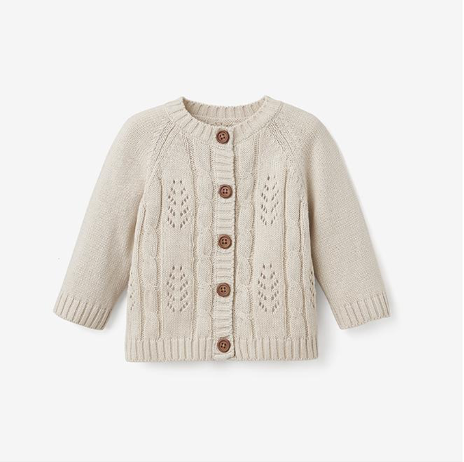 Wheat Leaf Pointelle Knit Baby Cardigan