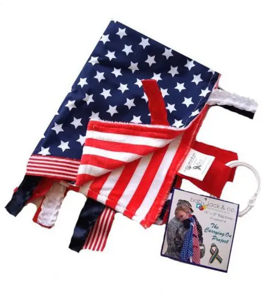 USA Flag Military Taggy Comfort Blanket Lovey 14" x 18
