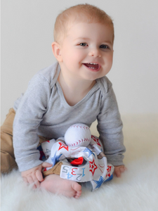 Baseball Baby Learning Lovey Tag Stroller Toy 10" x 10"