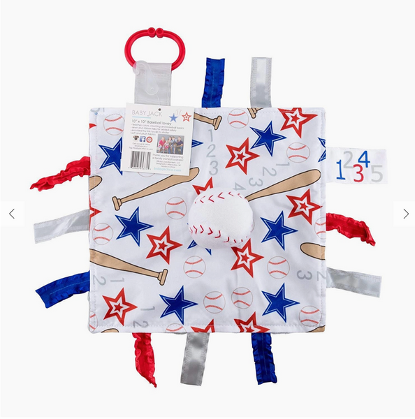 Baseball Baby Learning Lovey Tag Stroller Toy 10" x 10"
