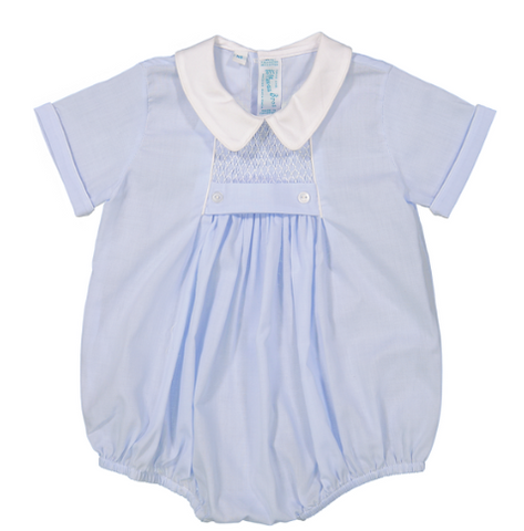 Chevron Smocked Creeper - Blue/White