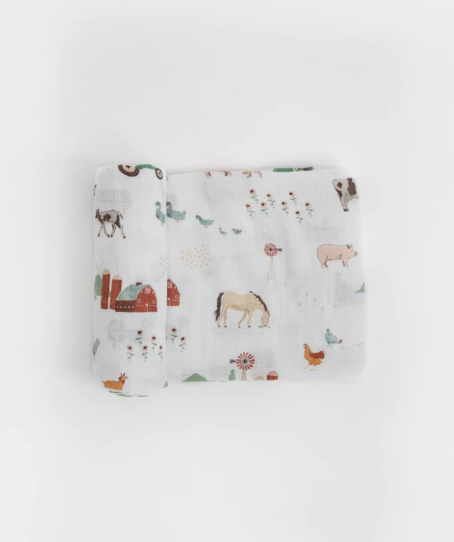 Cotton Muslin Swaddle Blanket - Farmyard