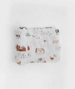 Cotton Muslin Swaddle Blanket - Farmyard