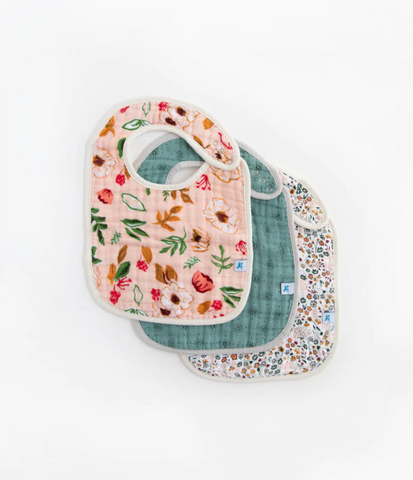 Cotton Muslin Classic Bib 3 Pack - Vintage Floral Set