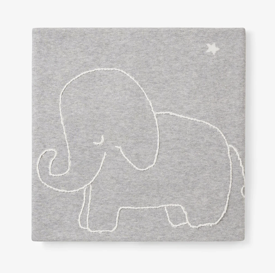 EMBROIDERED ELEPHANT STAR COTTON KNIT BABY BLANKET