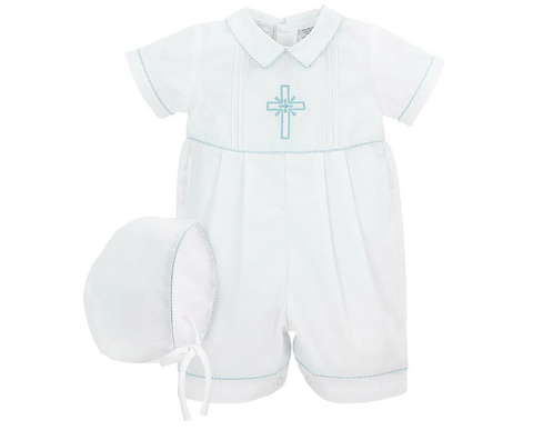 Baby Boys Christening Embroidered Cross Shortall