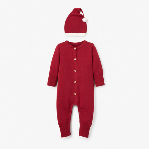 RED SANTA BABY DROPBACK JUMPSUIT & HAT SET