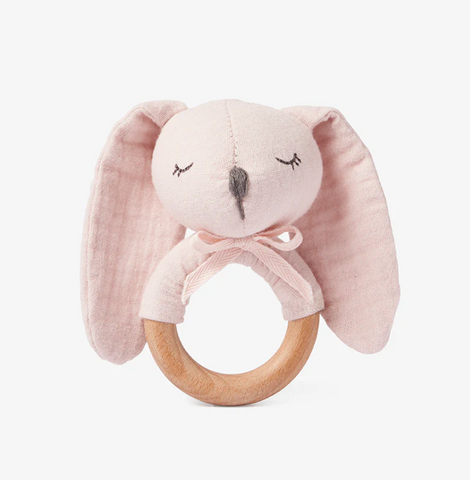 Blush Bunny Wooden Baby Rattle