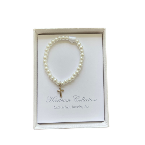Infant Pearl Bracelet with Silver Cross