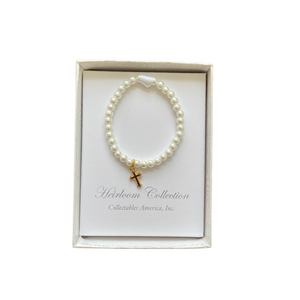 Infant Pearl Bracelet with Gold Cross