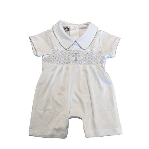 Blessed Smocked Collared Short Playsuit- Light Blue