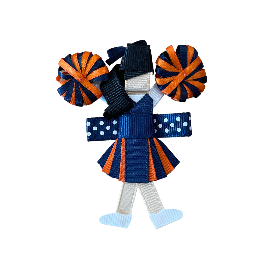 Navy/Orange Cheerleader (Black Hair) Hair Clip