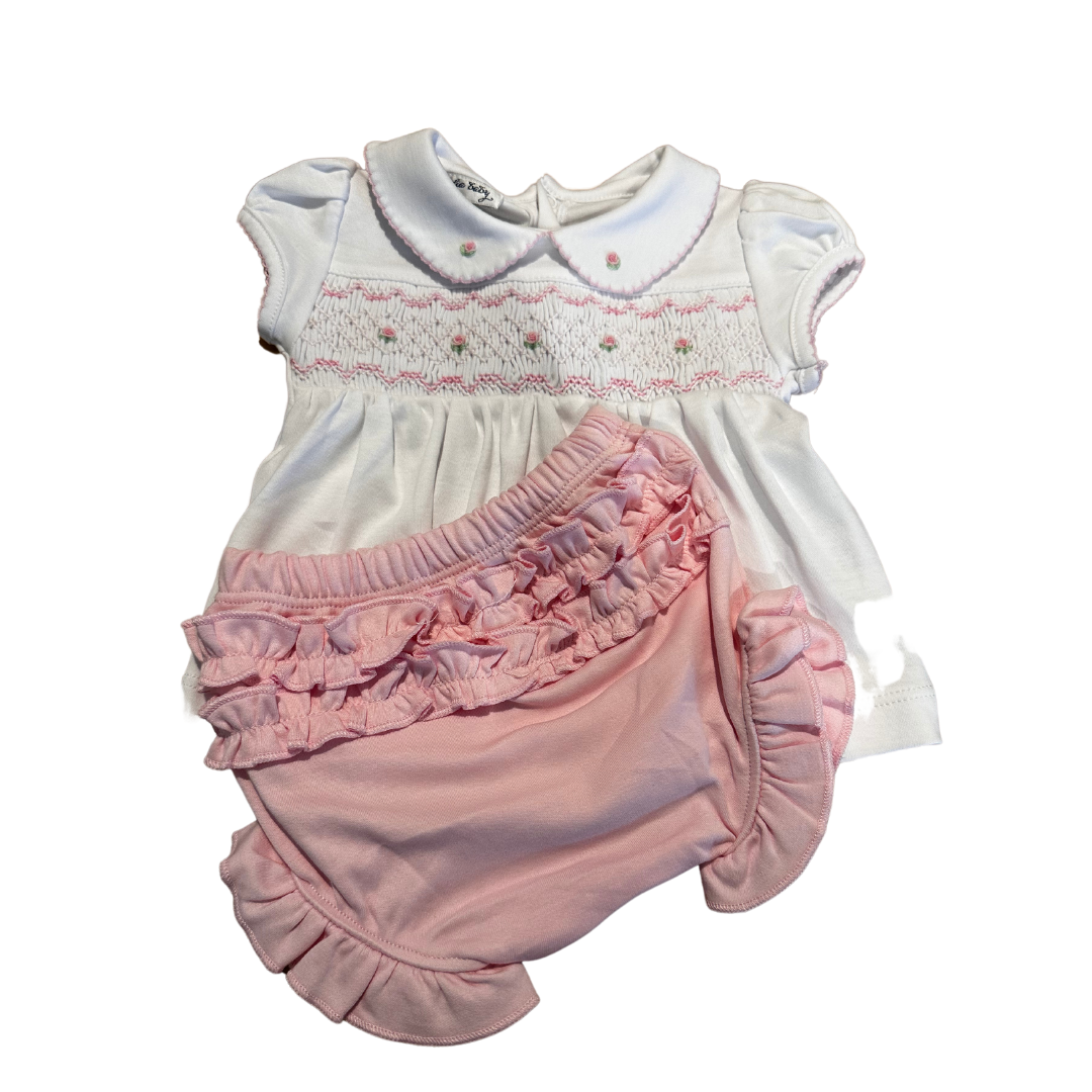 Kate and Luke Smocked Collared Ruffle Diaper Cover Set- Light Pink