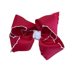 Crimson/White Crochet Edge Grosgrain XL Bow on Alligator Clip