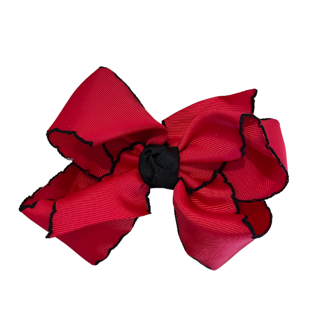 Red/Black Crochet Edge Grosgrain XL Bow on Alligator Clip