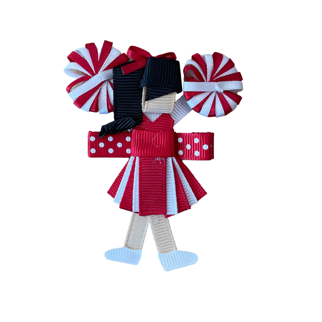 Red/White Cheerleader (Black Hair) Hair Clip