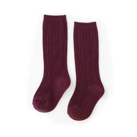 Wine Cable Knit Knee High Socks