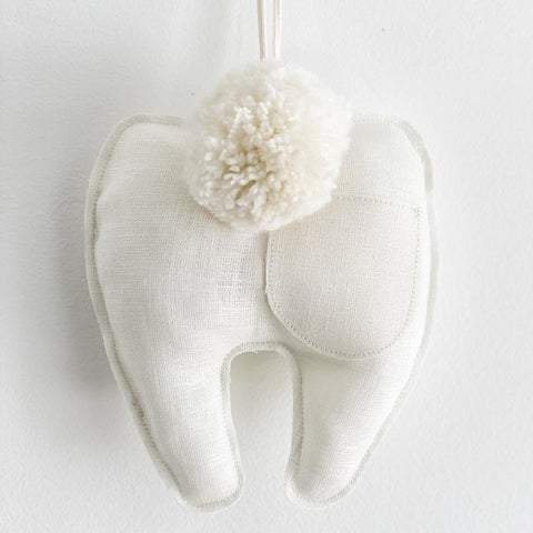 Linen Tooth Fairy Pillow- Ecru Pom