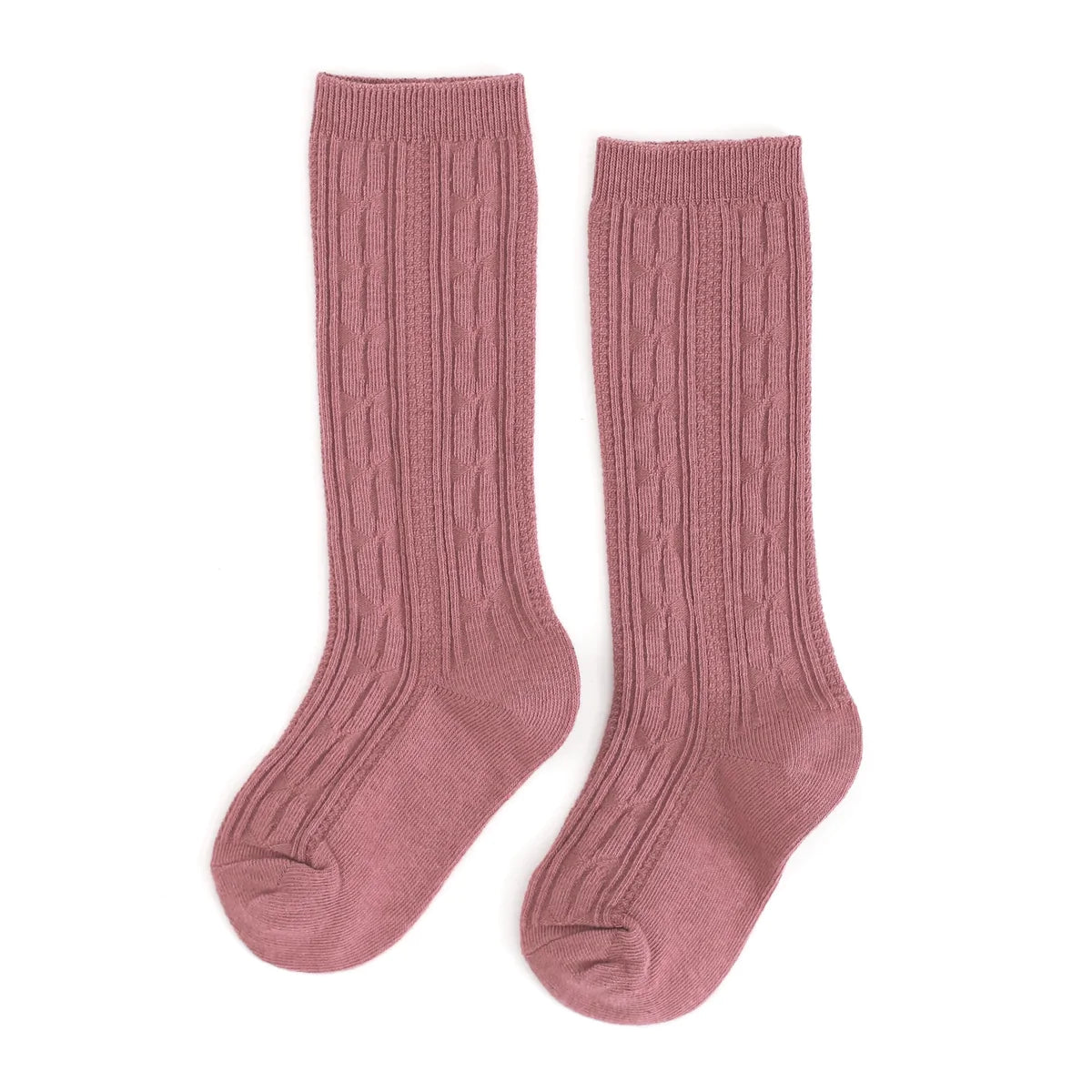 Mauve Rose Cable Knit Knee High Socks