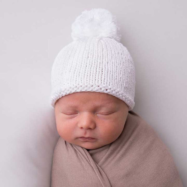 Newborn White Pom Pom Beanie Hat
