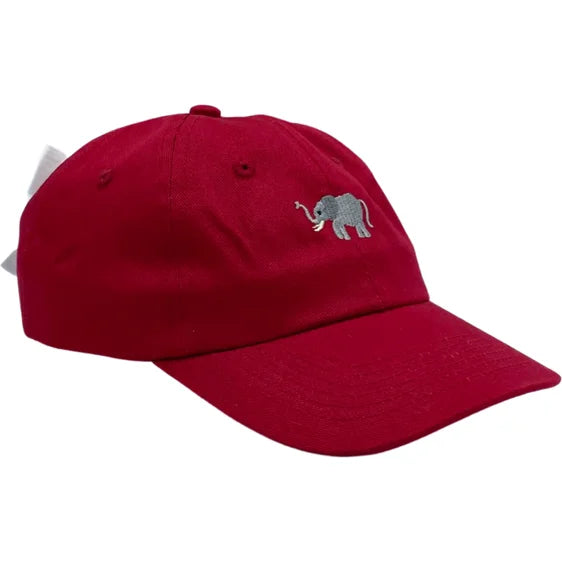 Elephant Monogram Bow Baseball Hat in Ruby Red (Girls)