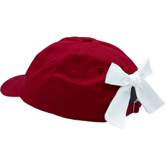 Elephant Monogram Bow Baseball Hat in Ruby Red (Girls)